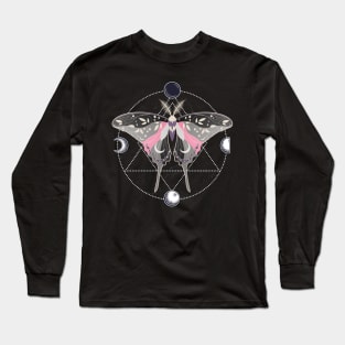 Demigirl Luna Moth Celestial Cottagecore LGBT Pride Flag Long Sleeve T-Shirt